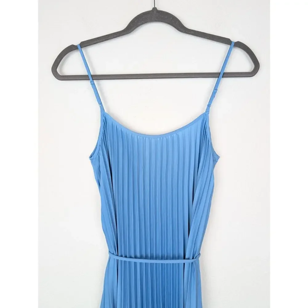Vince Relaxed Plisse Dress Midi Accordion Pleat Satin Coquette Fairy Blue Size S